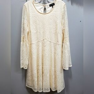 My Michelle Fully Lined Cream Lace Dress with Bell Sleeves, XL